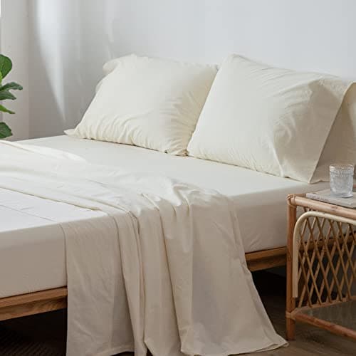 Washed Cotton Linen Like Breathable Bedding Sheet Set