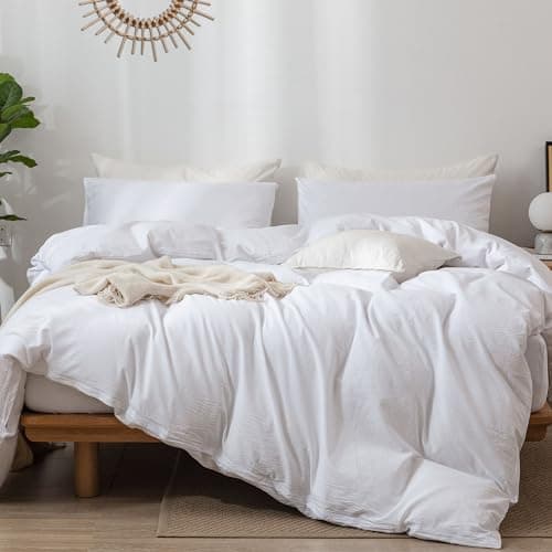 MooMee Bedding Duvet Cover Set in Brown, Queen Size 100% Washed Cotton Linen Like Textured Breathable and Durable Soft Comfy