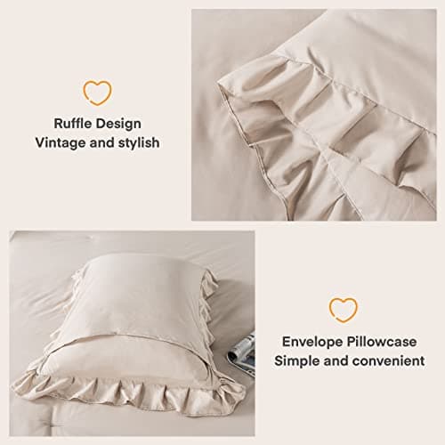 Andency Khaki Queen Comforter Set, 3 Pieces Shabby Chic Bedding