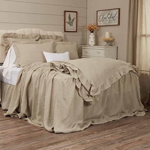 Piper Classics Provincial Linen Natural Beige King Bedspread with Ruffled Skirt