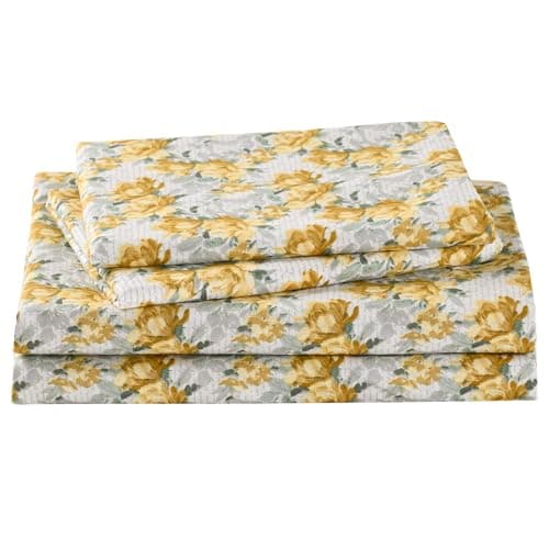 Vintage Flower Printed Full Size Bed Sheet Set with 15 Deep Pocket - 4 Piece Microfiber Patterned Sheet Set
