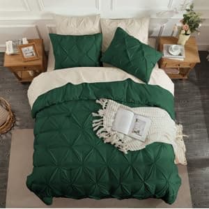Andency White Queen Size Comforter Set, 3-Piece Cute Pinch Pleat bedding
