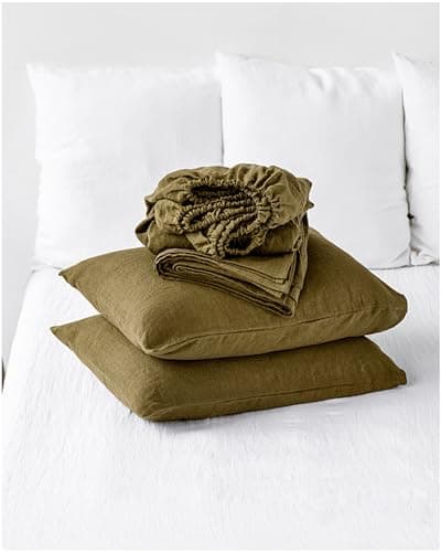 100% European Flax Linen King Bed Sheets, Breathable Cooling for Hot Sleepers