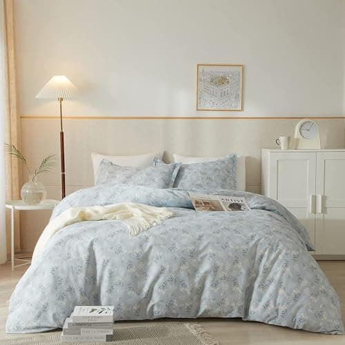 VM VOGUEMARKET Gold Green Flower Percale cotton Duvet Cover with Zipper Closure
