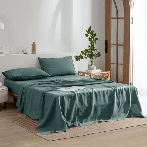 EVERLY Stone-Washed French Linen Sheets, King Size - Aqua