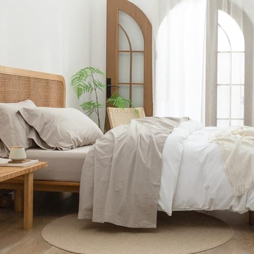 BESTOUCH Solid Linen Grey Queen Sheet Set 100% Washed Cotton