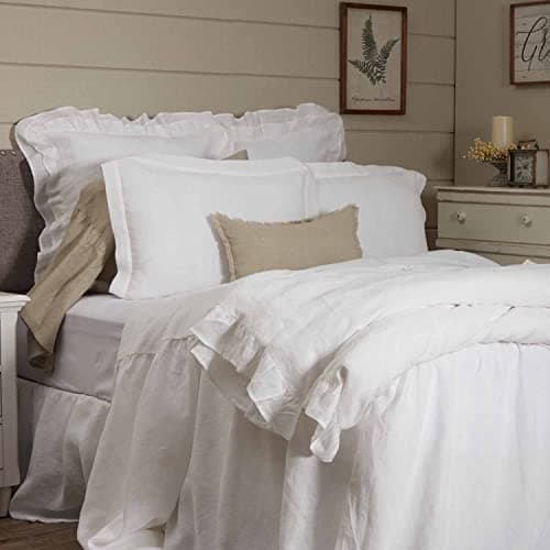 Provincial Linen White Ruffled King Bedspread with Ruffled Skirt, 100% Linen