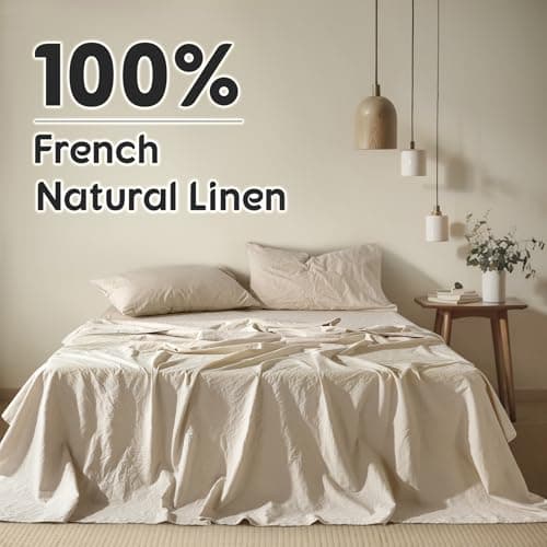Shilucheng 100% French Linen King Size Sheets - Breathable, Soft & Durable