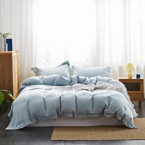 Simple&Opulence Queen Size Natural Linen Duvet & Pillow Shams Set