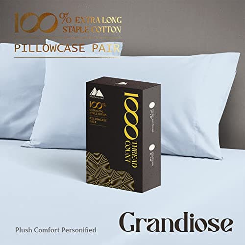Light Blue 100% Pure Cotton Sateen Pillowcases Set of 2