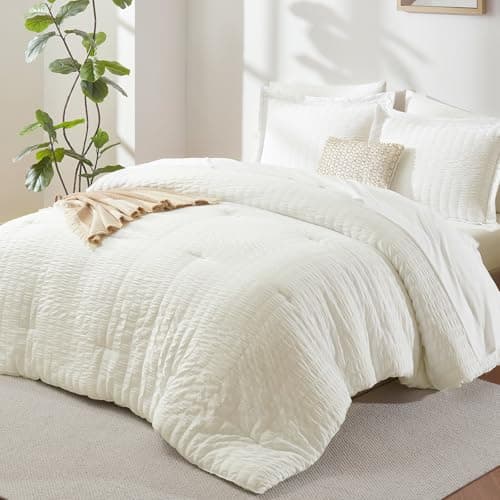 CozyLux Queen Seersucker Comforter Set with Bed in a Bag