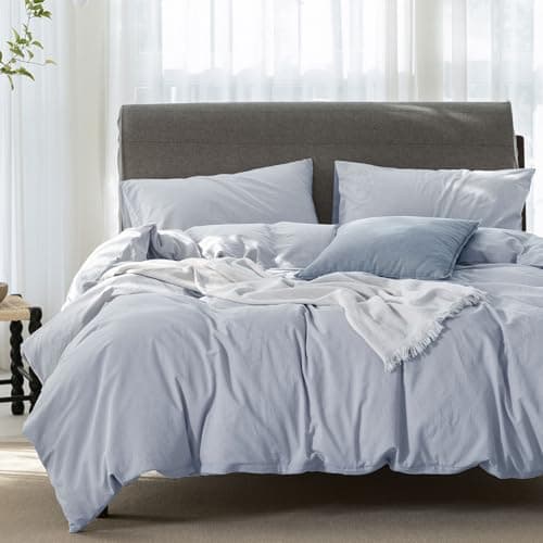 100% Washed Cotton Linen Like King Duvet Cover Set - Ultra Soft & Breathable, 3 Pieces (Off White)
