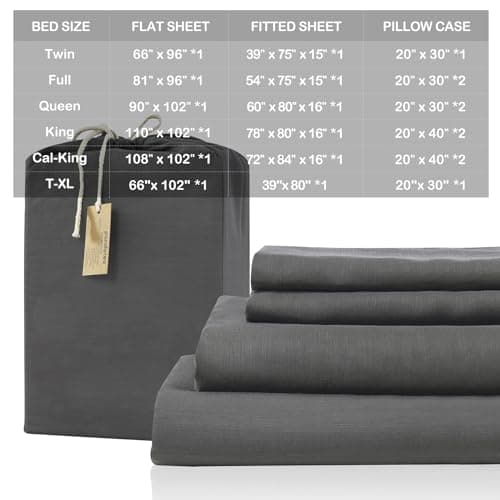 Charcoal Grey Bamboo Rayon & Linen Bed Sheets King Size, Soft & Breathable