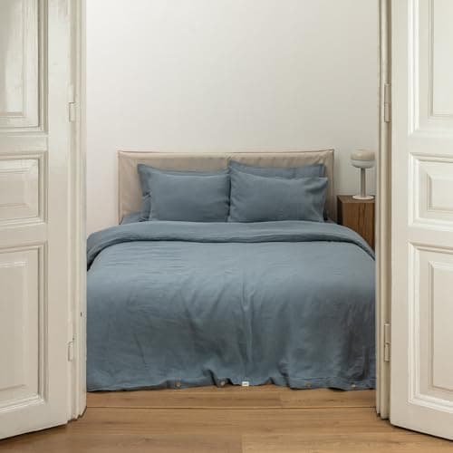 Woodrose 100% Natural Linen King Duvet Cover & Pillowcases, French Flax Comforter Set