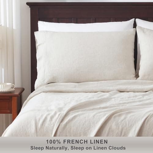 Natural French Linen Pillowcases - 100% Flax Bedding (Queen, 2 Pillowcases 20x30 inches)