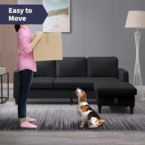 ijuicy Dark Grey L Shaped Sectional Sofa with Storage Ottoman