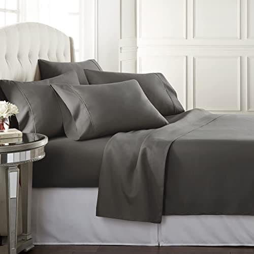 6 Piece Full Size Sheets Set - Including 4 Pillowcases - Deep Pockets - Breathable and Soft - Gray - Wrinkle Free - Machine Washable