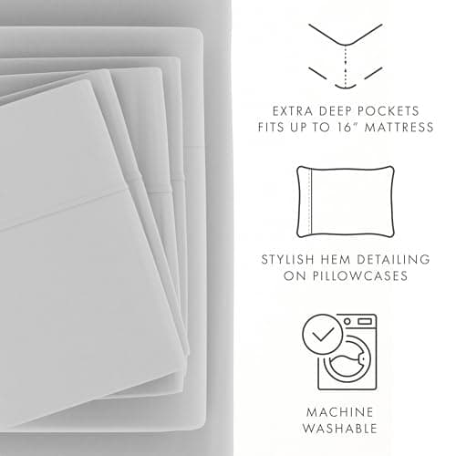6 Piece Linen Bed Sheet Set, Light Gray, California King