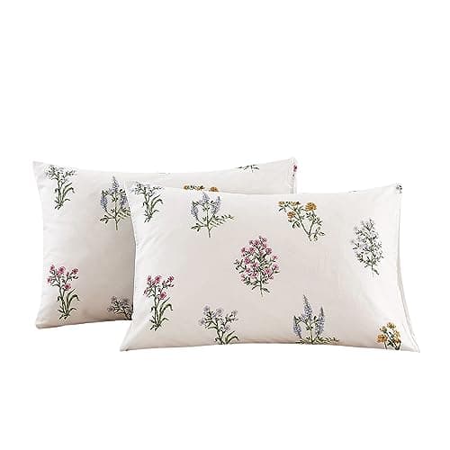 100% Cotton King Size Pillowcases with Botanical Floral Print, 2 Pack