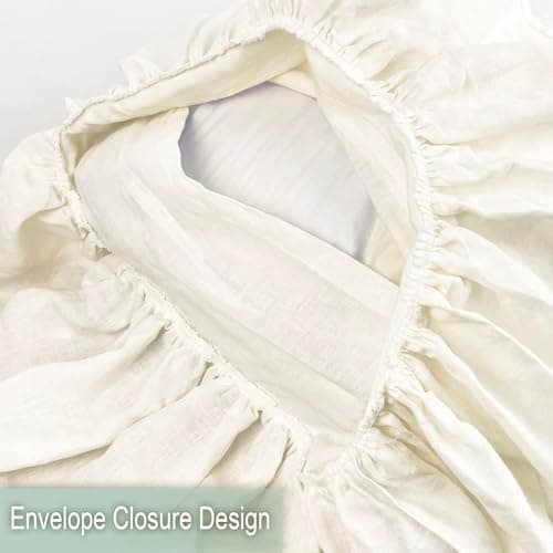 Shabby Chic Ivory Queen Size Linen Pillowcase, Ruffles Closure (1 PCS)