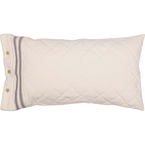 Piper Classics Gray Quilted King Pillow Sham, Cream & Grain Sack Stripe Details
