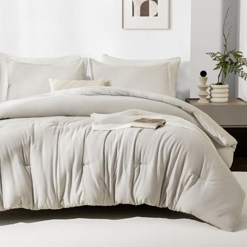 Grey Cotton Comforter Queen Size, Breathable Bedding Sets 3 Pieces for All Season