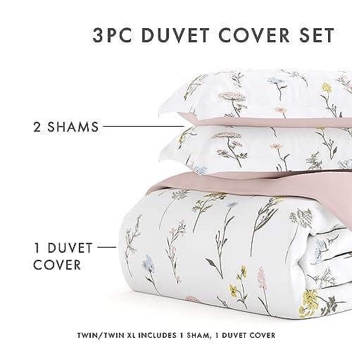 Soft Pink Linen Twin Duvet Cover Set - Hotel-Like Comfort and Exquisite Prints