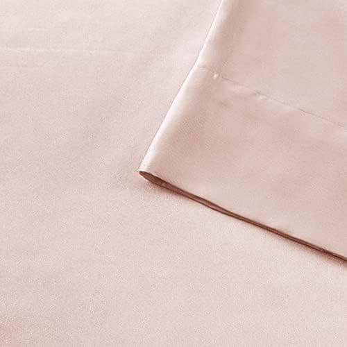 Madison Park Essentials Full Black Satin Sheet Set - Luxury, Elastic Fit up to 16" Mattresses