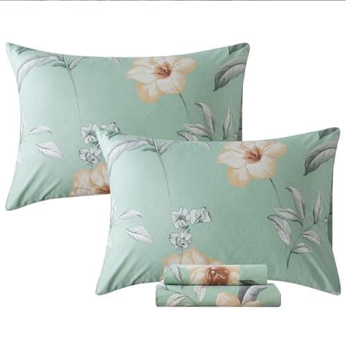 Queen Percale Cotton Sheets Set, Luxury Vintage Roses Floral, Deep Pocket Fitted, Super Soft & Breathable, 4pcs
