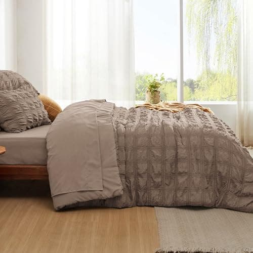 Bedsure Queen Size Bed in a Bag Plaid Seersucker Comforter Sets