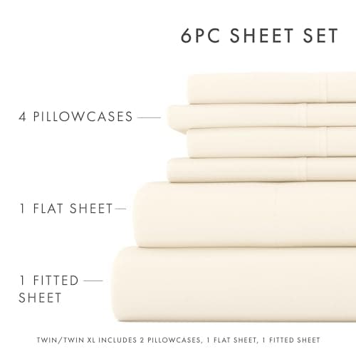 Market King 6-Piece Linen Sheet Set - Ultra Comfort & Cooling - Deep Pocket - Oeko-TEX Certified - Ivory