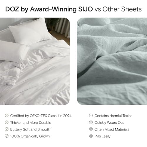 Bamboo Viscose DOZ Sheet Set, 100% Organic, Buttery Soft, Cooling, High GSM, Deep Pockets (Queen, Sky)