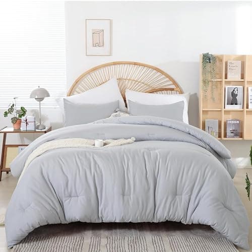 Weigelia Beige Queen Comforter Set - 3PCS Lightweight Soft Solid All Season Bedding with 2 Pillowcases