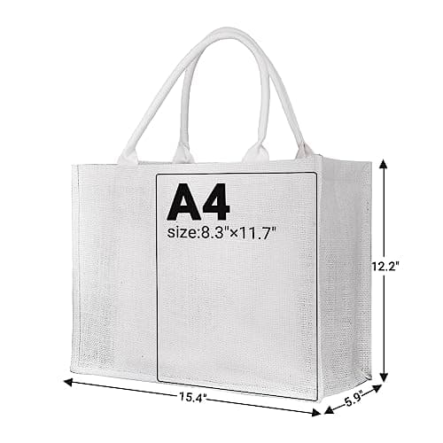 Segarty 3 Pack Large White Burlap Jute Reusable Canvas Tote Bags for Bridesmaid Wedding, Women Market Grocery Shopping, Bachelorette Party, Beach Trip