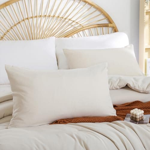 Weigelia Beige Queen Comforter Set - 3PCS Lightweight Soft Solid All Season Bedding with 2 Pillowcases