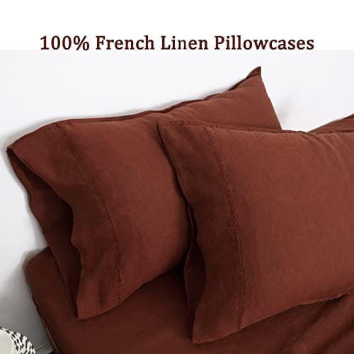 S VICTORY SYMBOL Pure Linen Pillowcases Set of 2 Red, 100% French Natural Flax Burgundy Cases, Queen Size Covers