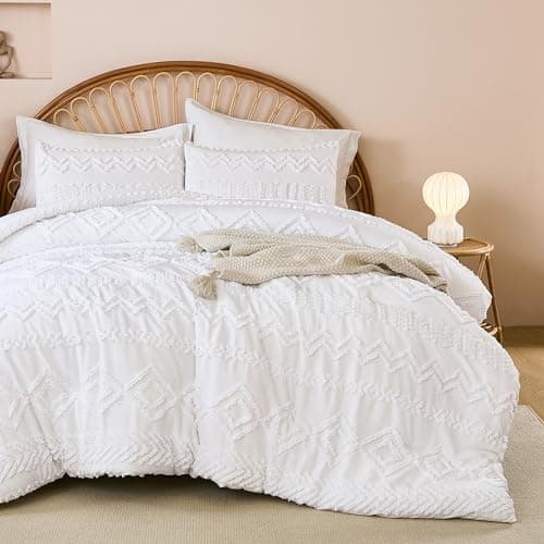 Andency Boho Beige Comforter Queen Set, Fluffy Warm Farmhouse Bedding
