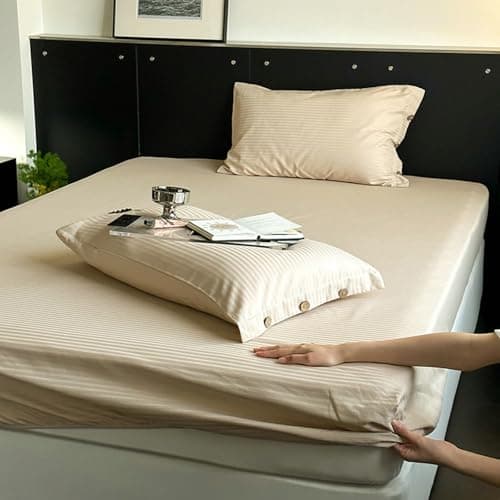 Light Green Thin Stripe 59"x79" Long Staple Cotton Queen 3 Piece Sheet Set