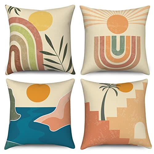 Boho Terracotta & Beige 20x20 Inch Abstract Sunrise Pillow Covers Set of 4