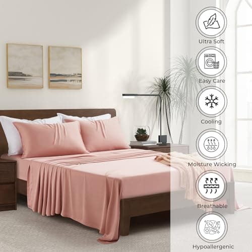 Luxury King Size Bamboo Bed Sheets | 100% Viscose, Ultra Soft, Cooling for Hot Sleepers [Rose Quartz]