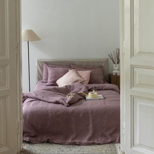 Woodrose 100% Natural Linen King Duvet Cover & Pillowcases, French Flax Comforter Set