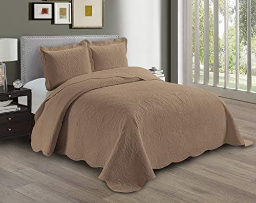 Oversized Beige Linen Plus Embossed Coverlet Bedspread Full/Queen New #Dana
