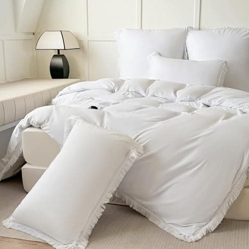 White Ultra Soft Boho Tassel Queen Duvet Cover & Pillow Shams 3-Piece Set
