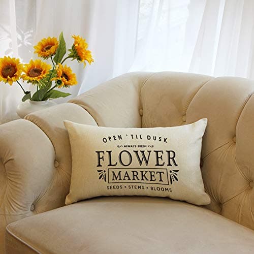 Farmhouse Flower Market Quotes Decorative Cotton Linen Pillow Covers