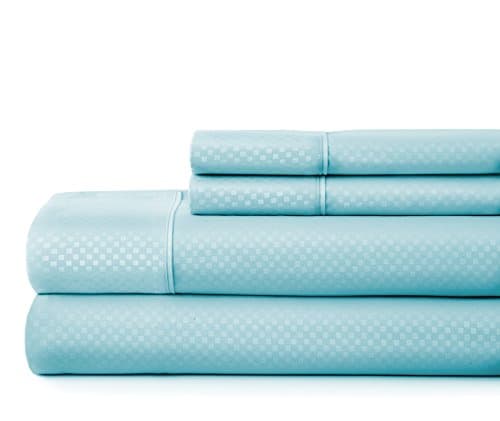 Ultra-Soft & Cooling King Size Bed Sheets - Aqua Checkered