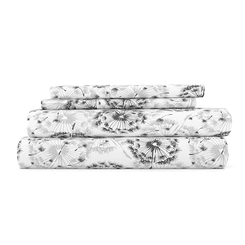 Garden Farmhouse Patterned Ultra-Soft Full Bed Sheet Set Light Gray