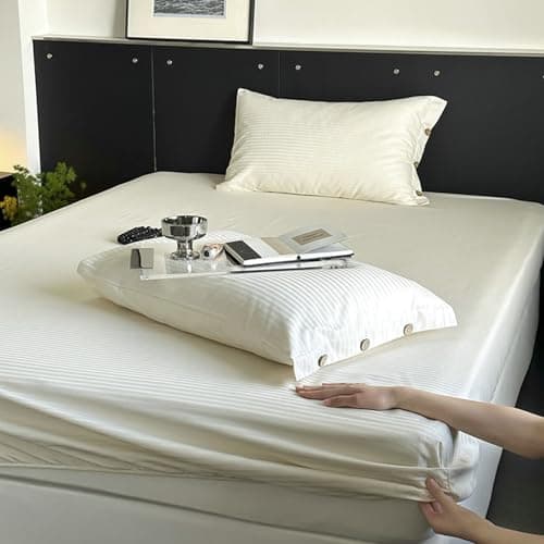 Light Green Thin Stripe 59"x79" Long Staple Cotton Queen 3 Piece Sheet Set