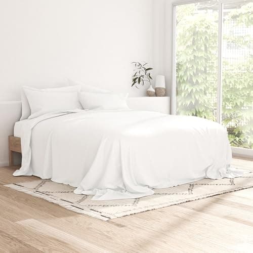 Queen Size Linen Market Cooling Bed Sheets Set - Breathable & Soft - 4 Piece, White