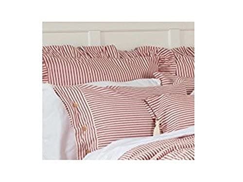 Red & Off-White Farmhouse Ticking Stripe King Duvet Cover, Soft & Comfortable