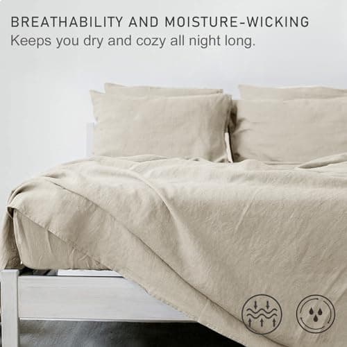 Breathable Cotton Linen King Bed Sheets, 4 Piece Set